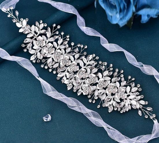 Elegant Crystal Floral Waistband Dress Belt Jewel Accessory