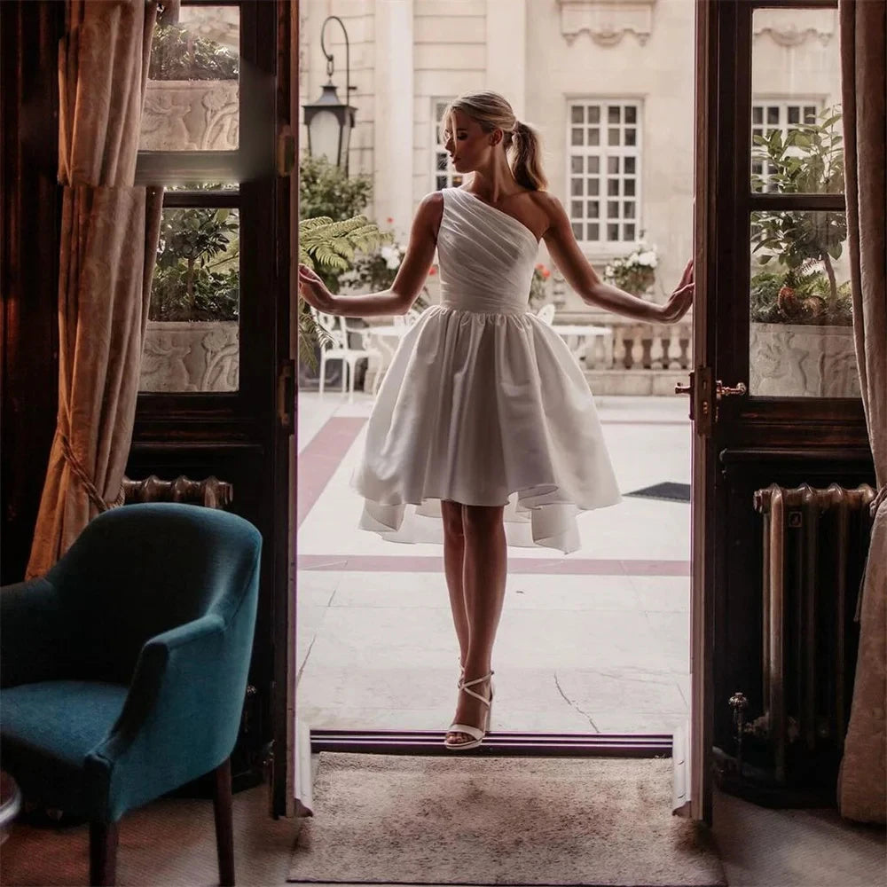 Mini Satin Wedding Dress Above Knee Suitable for Boho Beach Party