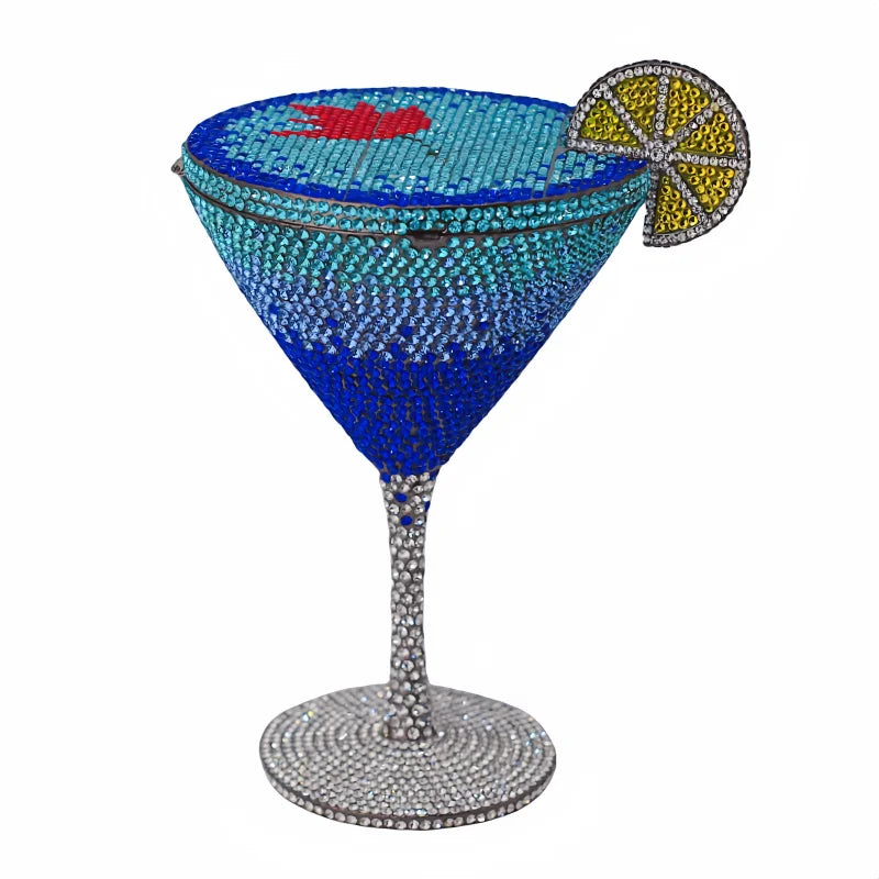 Decorative martini glasses purses with colorful gemstones mini clutches