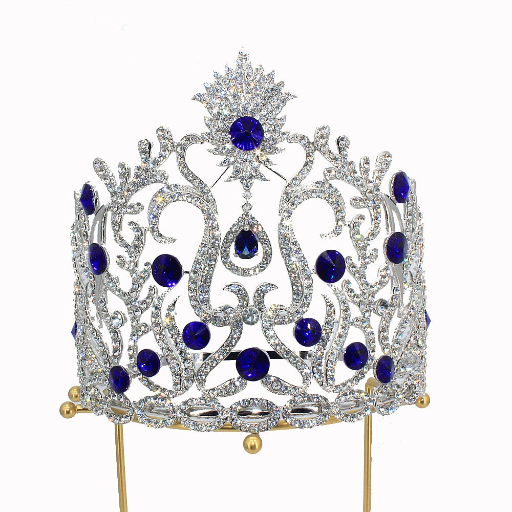 Load image into Gallery viewer, Luxury Miss Universe Big AB Crystal Rhinestone Round Tiaras Princess Pageant Crowns
