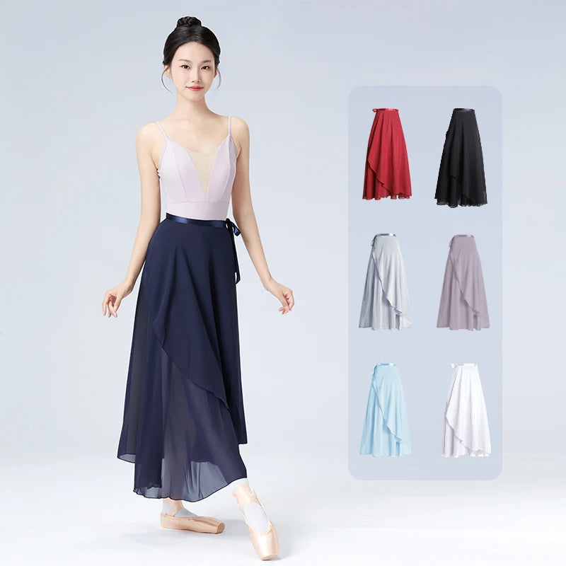 Dance Skirt Women Long Chiffon Ballet Ballroom Waist Tie Skirt