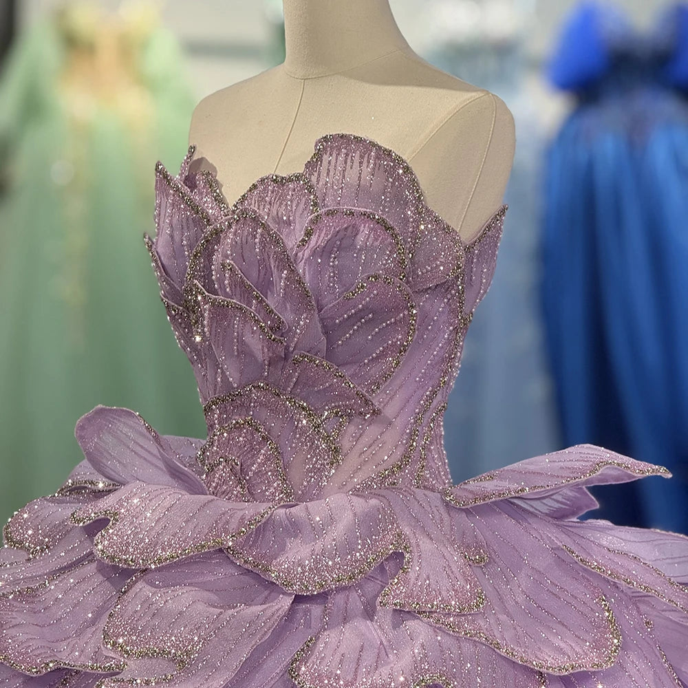 Purple Lilac Quinceanera Dress Puffy Ball Gown Lace Up Sleeveless Sweet 16 Dress