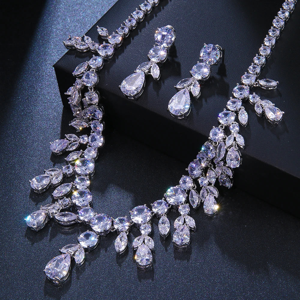 
                      
                        Cubic Zirconia Jewelry Set Wedding Party Necklace and Earrings, make a stunning impression at your next celebration with this oversized cubic zirconia jewelry set. 
                      
                    