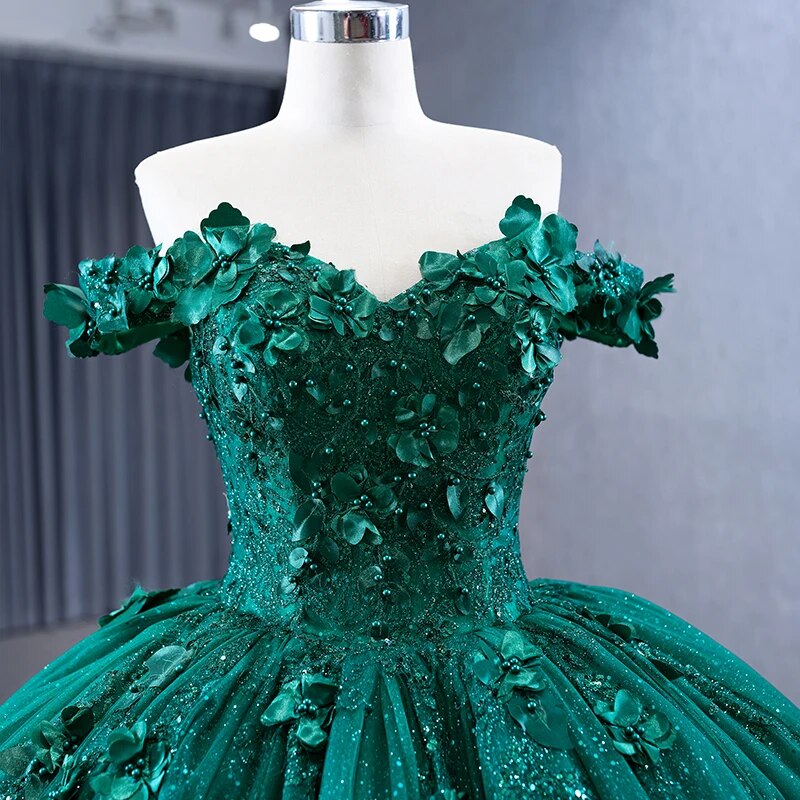 Green Ball Gown One Shoulder Satin Kids Birthday Party Dress CHK219
