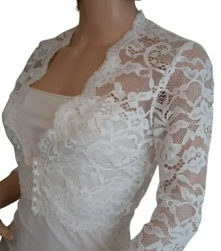 Wedding Bolero Lace Bridal Jackets With Pearl Buttons