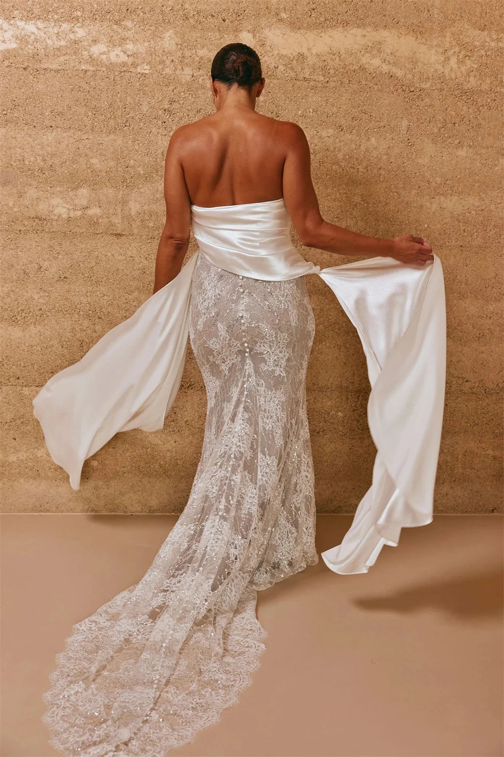 Boho Wedding Dress White Mermaid Lace Corset Style Bridal Gown, Embrace your inner bohemian bride in this stunning white wedding dress