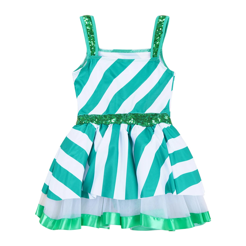 
                      
                        Girls Ballerina Costumes Sequins Striped Baton Twirling Leotard Dress
                      
                    