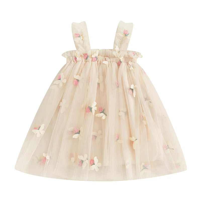 
                      
                        Girls Sleeveless Floral Tulle Princess Dress with Butterfly Detail
                      
                    