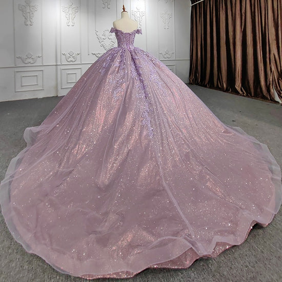 Load image into Gallery viewer, Quinceanera Purple Ball Gown Flower Dress
