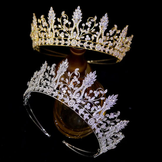 Cubic Zirconia Gold Crown Bridal Hair Accessory Wedding  Jewelry
