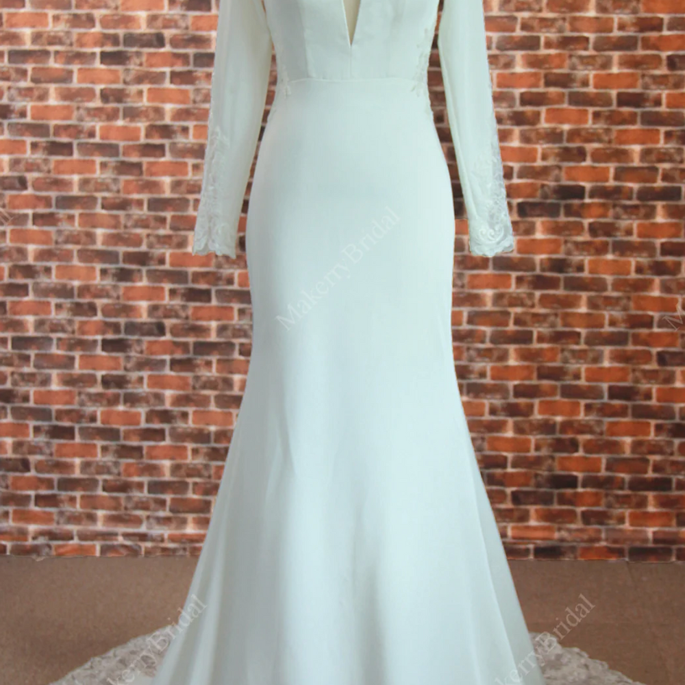 Charming V-Neck Long Sleeves Lace Mermaid Wedding Dress