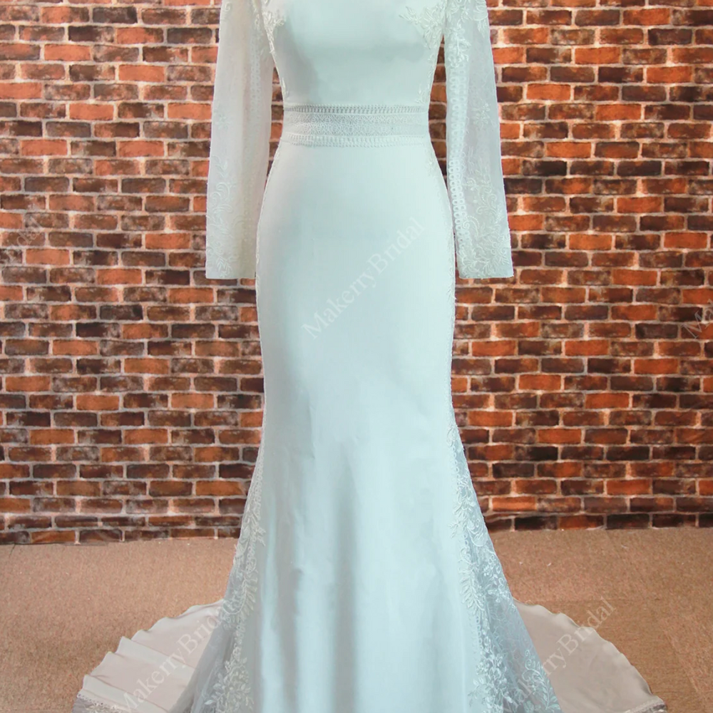 Mermaid Bateau Neckline Wedding Dress With Long Sleeves