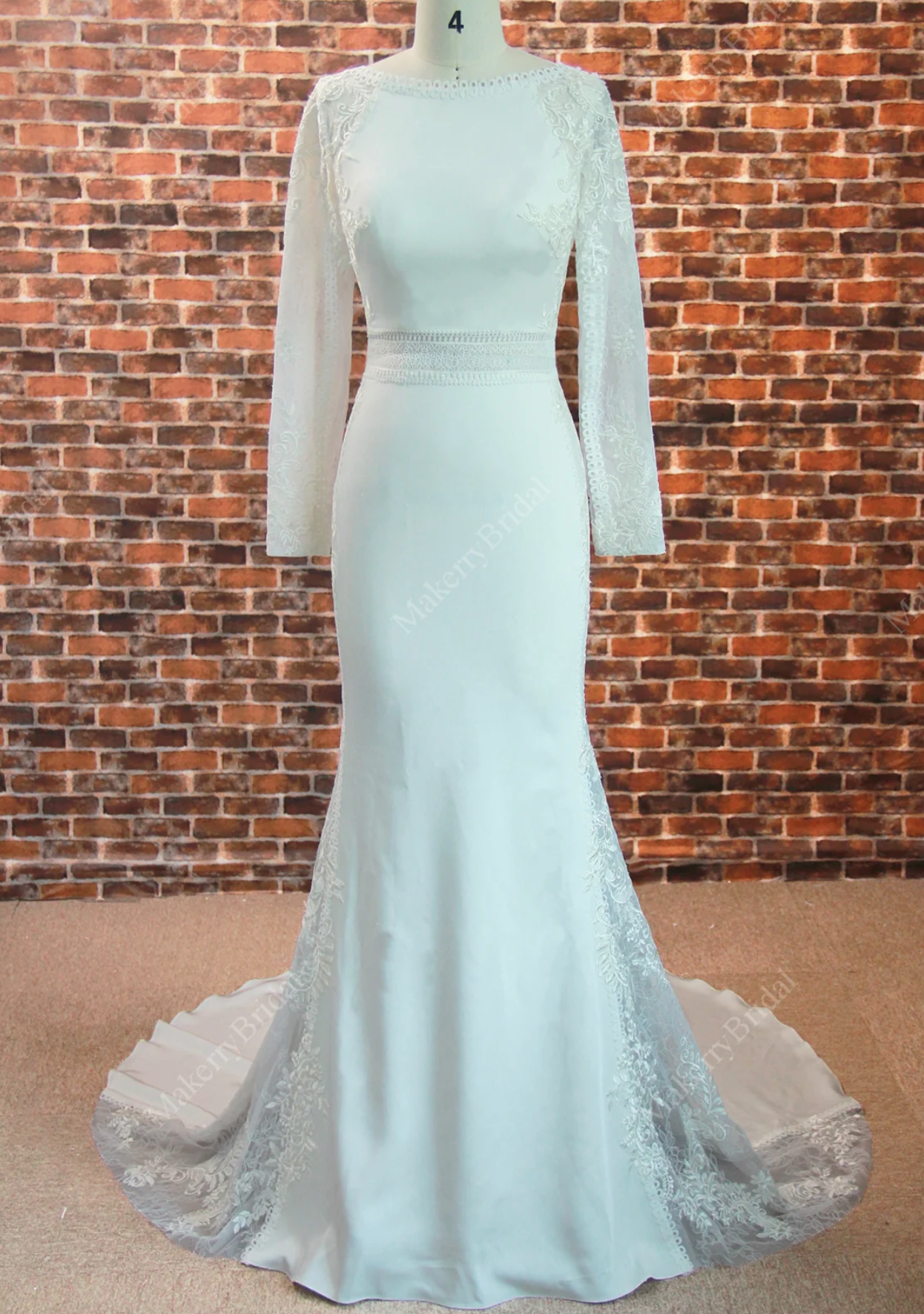 Mermaid Bateau Neckline Wedding Dress With Long Sleeves