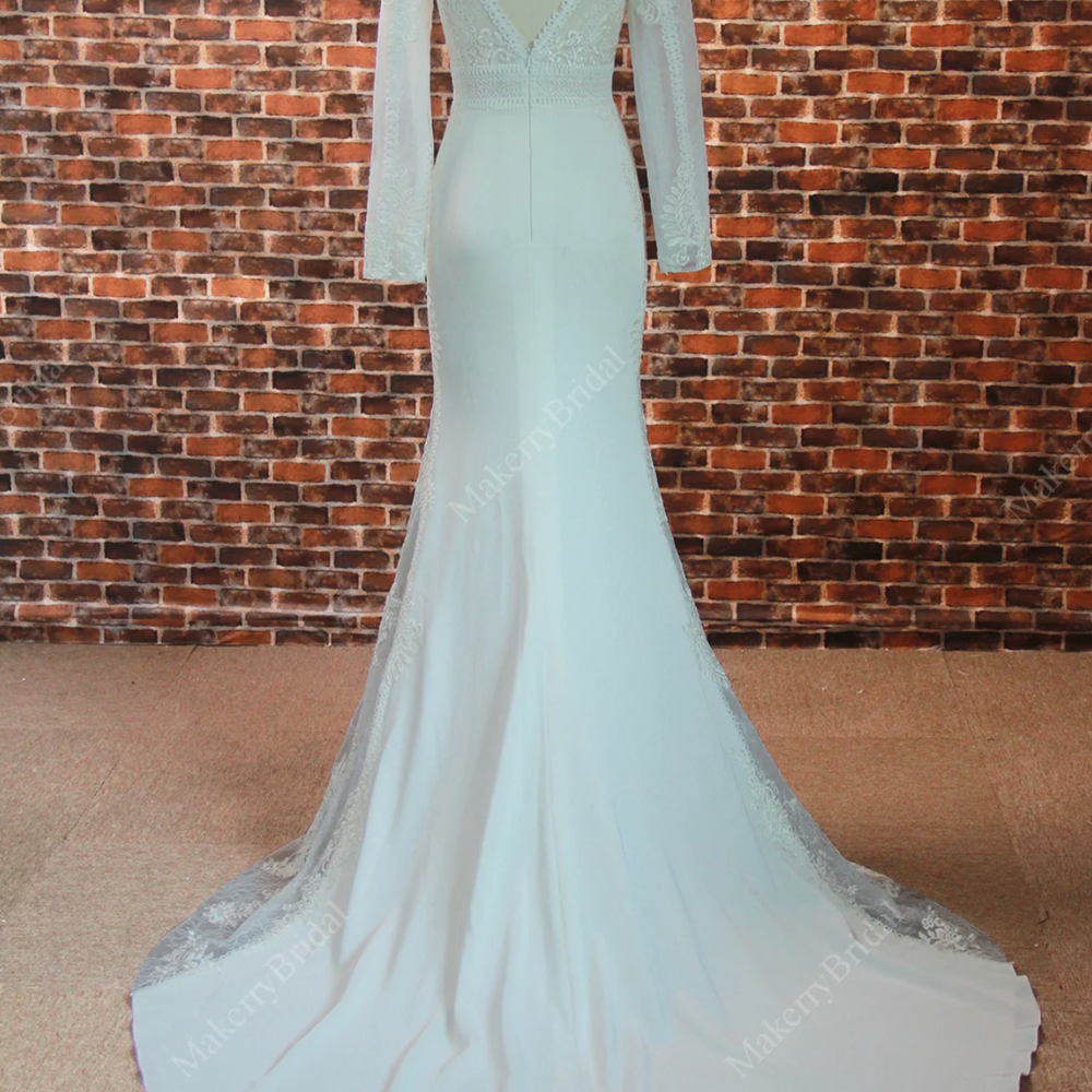 Mermaid Bateau Neckline Wedding Dress With Long Sleeves