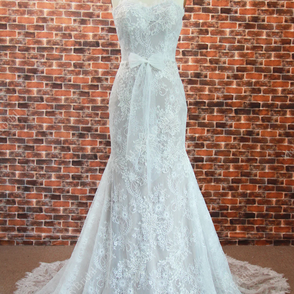 Mermaid Chapel Train Floral Lace Wedding Dress