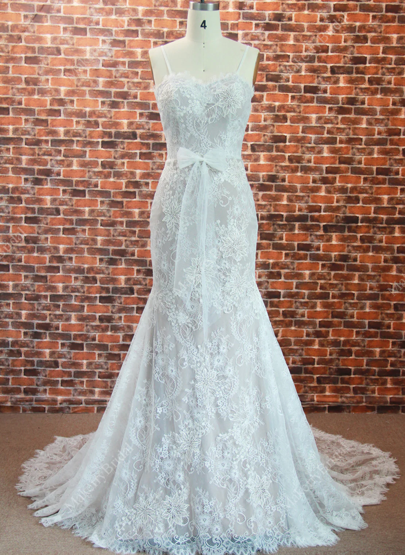 Mermaid Chapel Train Floral Lace Wedding Dress