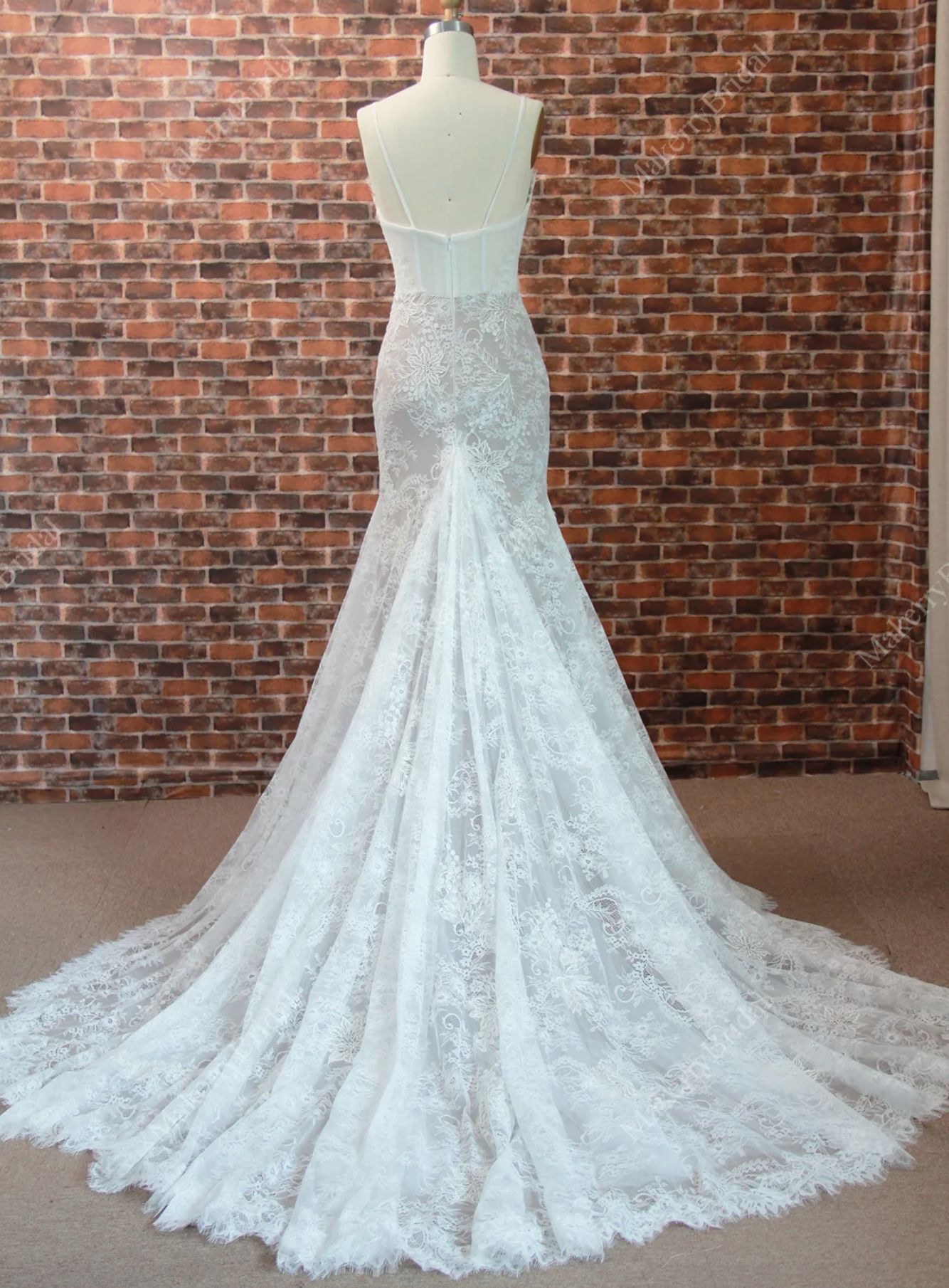 Mermaid Chapel Train Floral Lace Wedding Dress