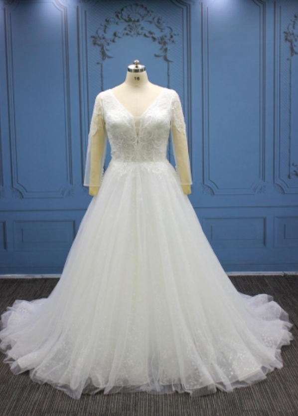 
                      
                        Plus Size Long Sleeve Wedding Dress Shinny Tulle
                      
                    