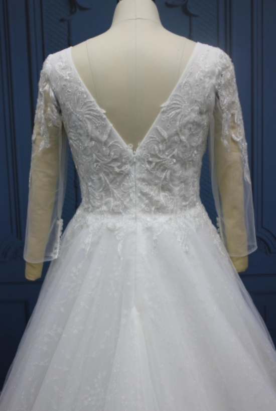 Plus Size Long Sleeve Wedding Dress Shinny Tulle