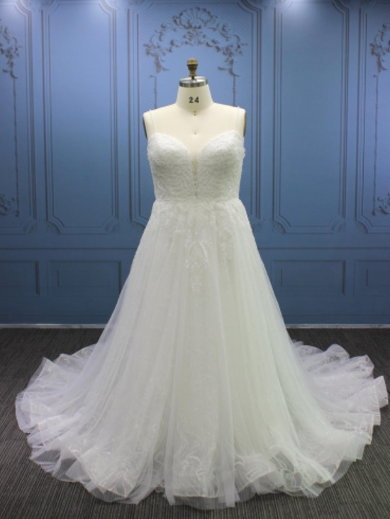 Plus Size A Line Tulle Lace Bridal Wedding Gown