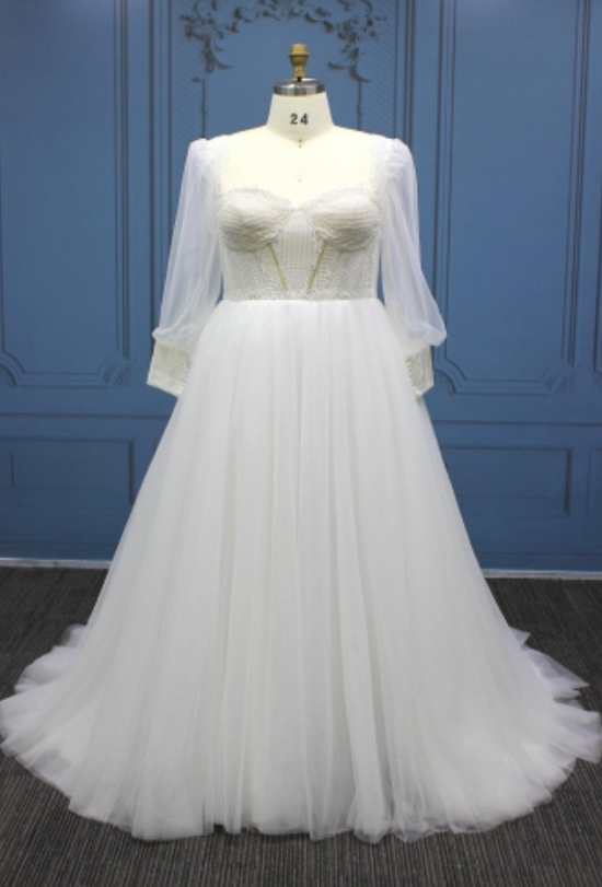 Plus Size Bridal Gown Long Sleeves Boho Style