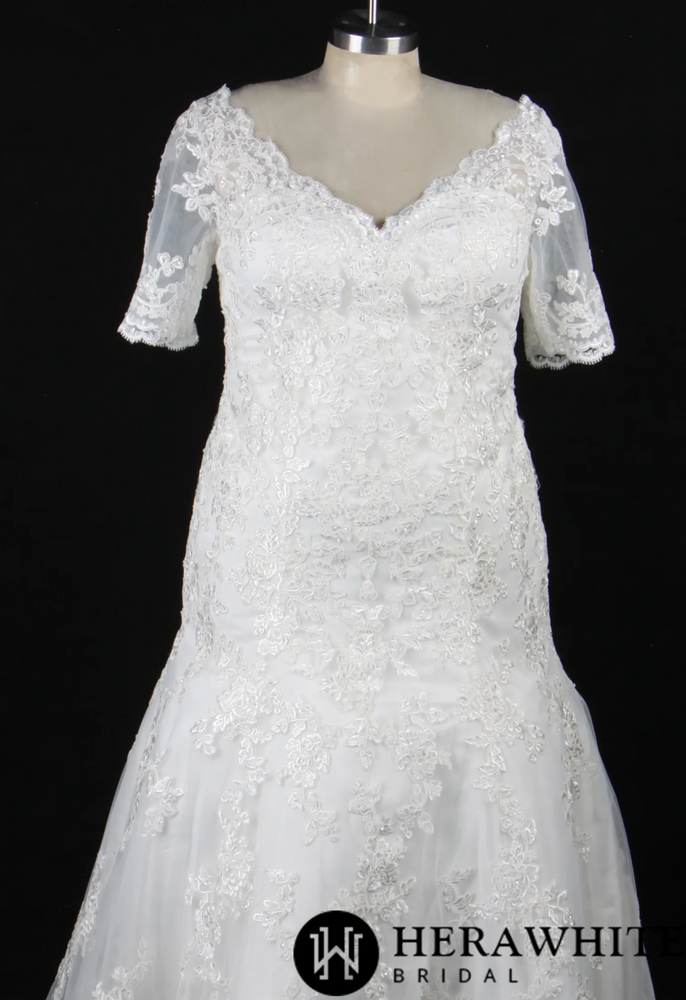 
                      
                        Plus Size Sheath With Delicate Lace Motifs Wedding Dress
                      
                    