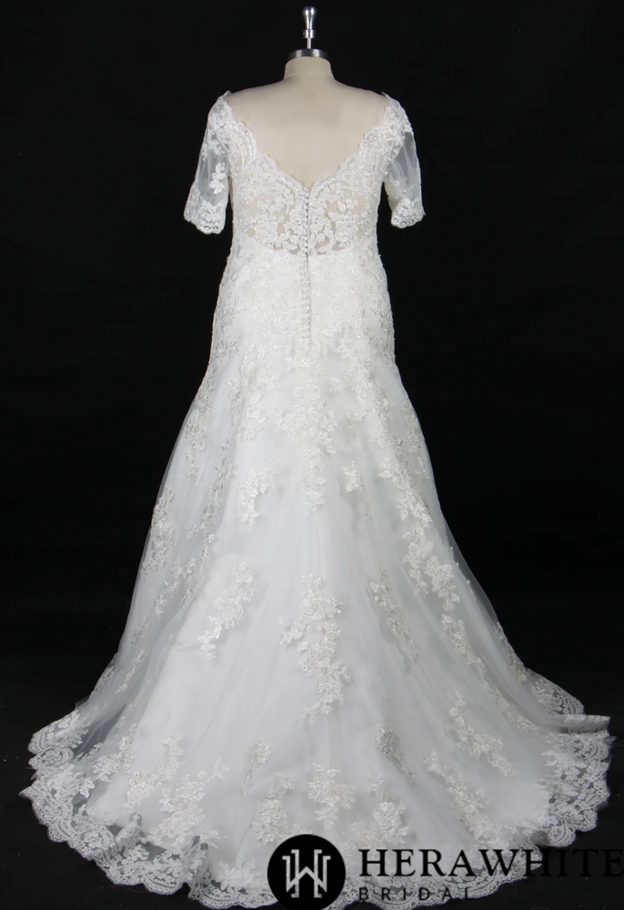 
                      
                        Plus Size Sheath With Delicate Lace Motifs Wedding Dress
                      
                    