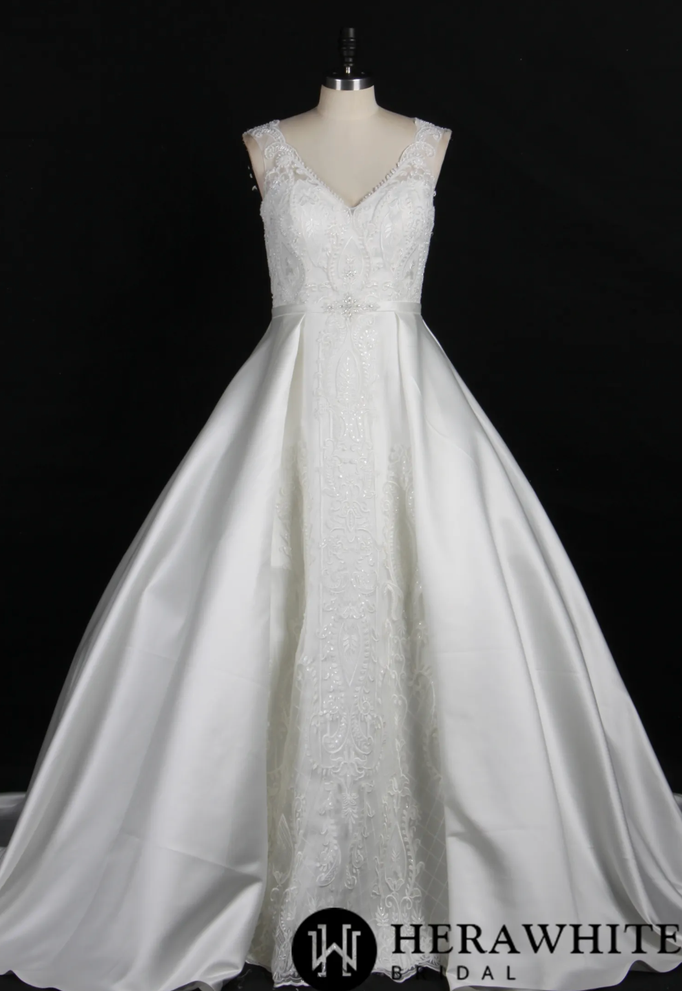 Simple Satin Wedding Ballgown With Beaded Lace