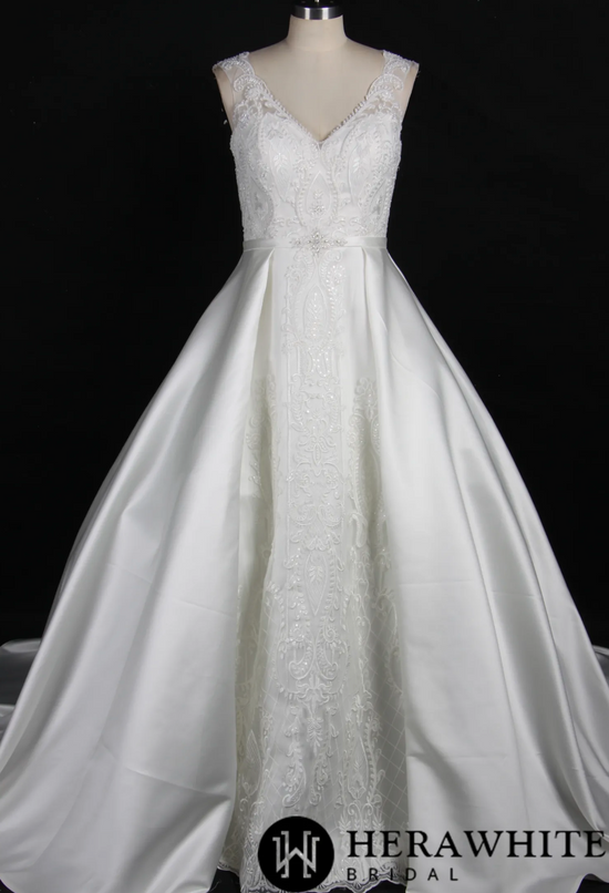 Simple Satin Wedding Ballgown With Beaded Lace
