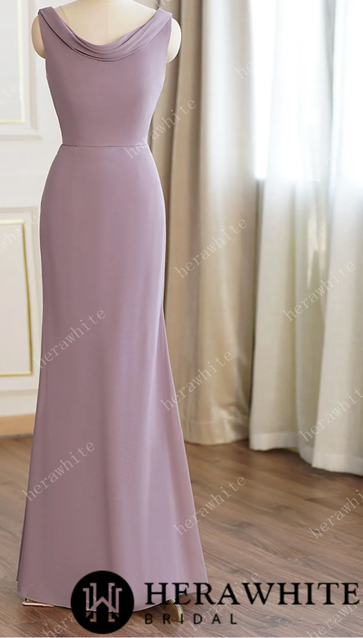 Cowl Scoop Neckline Fit and Flare Bridesmaid Dress