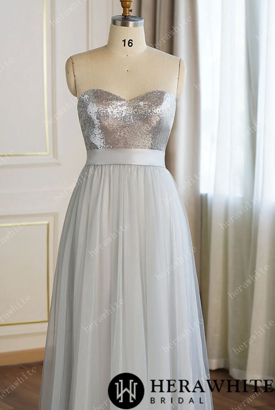 Sequin Strapless A-line Bridesmaid Gown