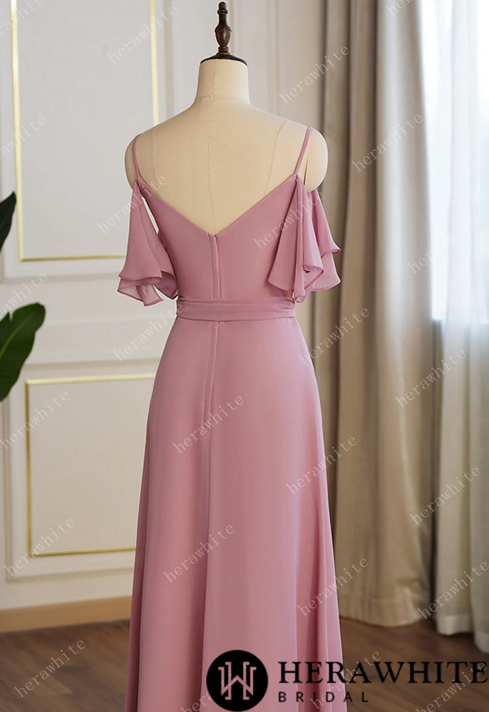 
                      
                        Off Shoulder Chiffon Long Bridesmaid Dress Pleated With Split
                      
                    