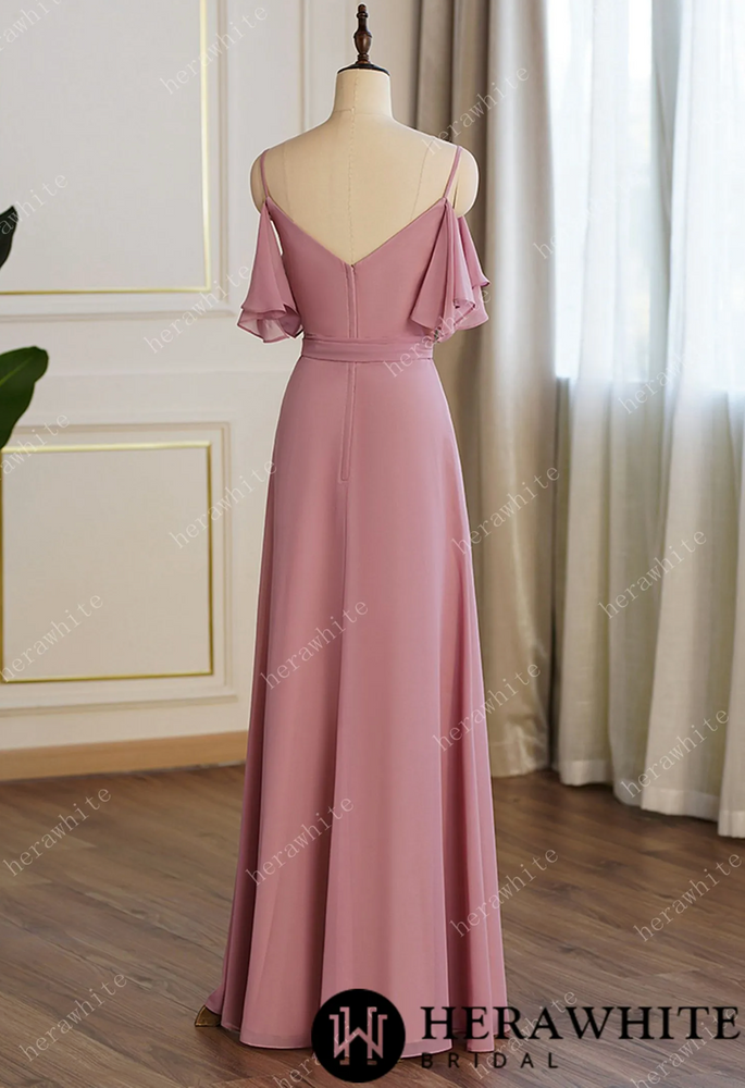 
                      
                        Off Shoulder Chiffon Long Bridesmaid Dress Pleated With Split
                      
                    