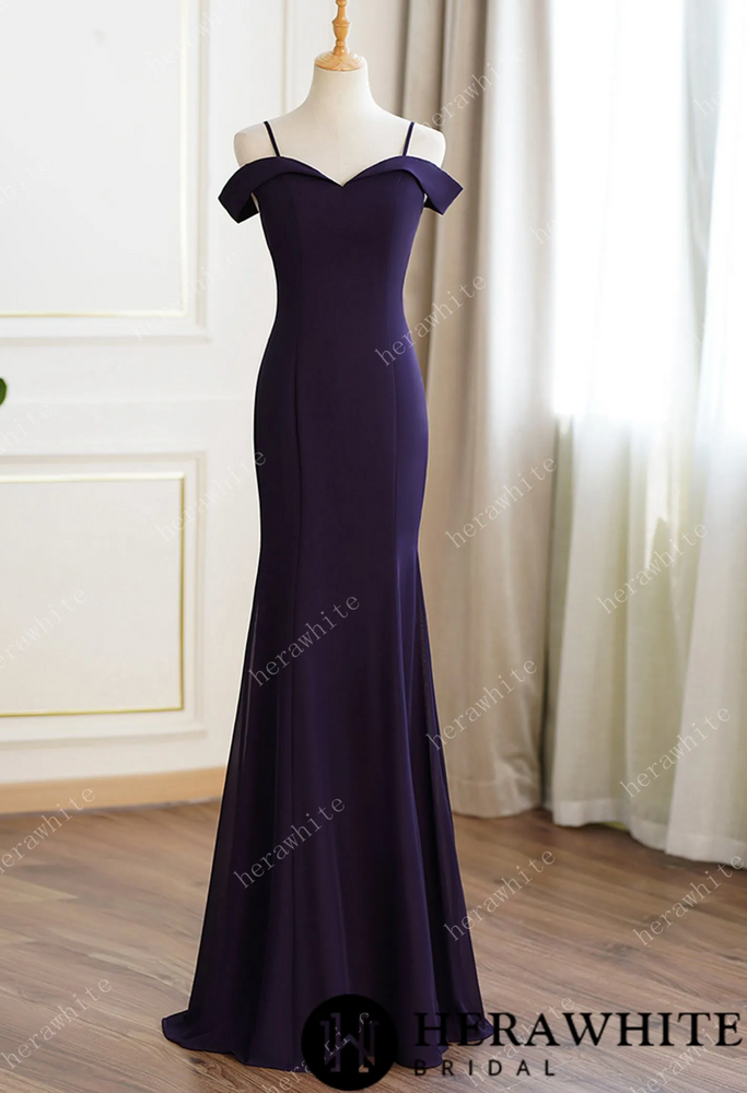 Grape Cold Shoulder Fit and Flare Bridesmaid Dress