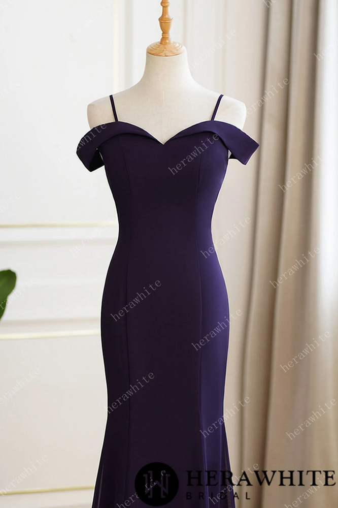 Grape Cold Shoulder Fit and Flare Bridesmaid Dress