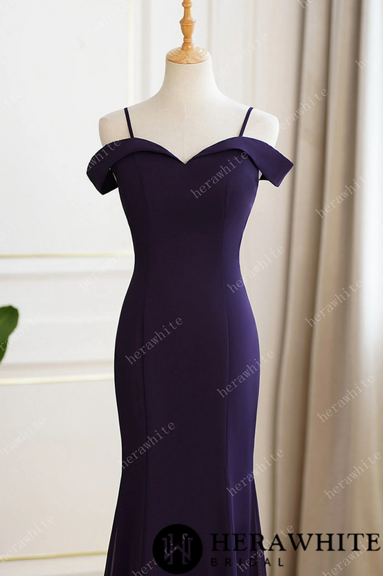 Load image into Gallery viewer, Grape Cold Shoulder Fit and Flare Bridesmaid Dress
