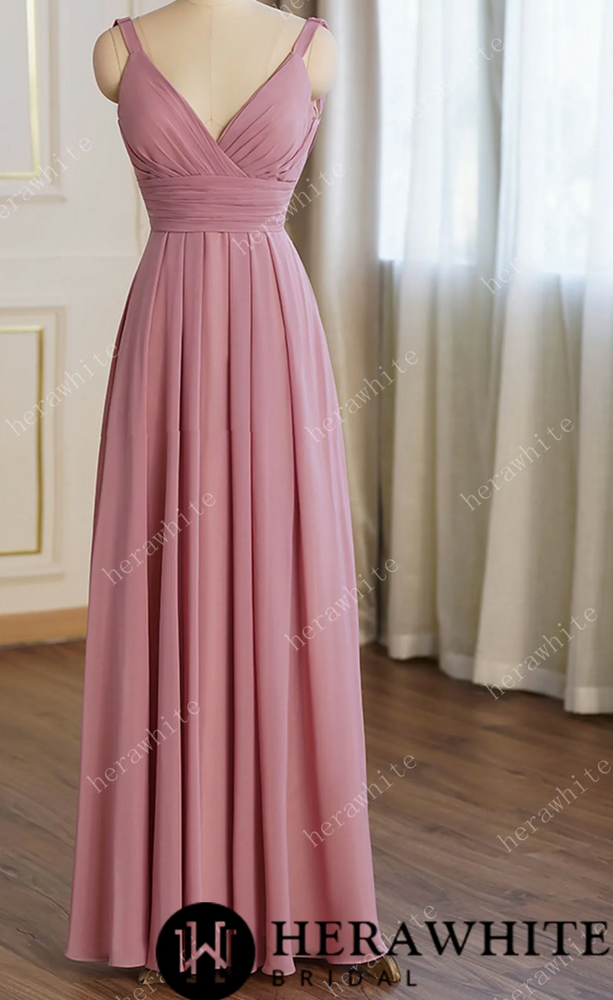 
                      
                        Dusty Pink Elegant Ruched Bodice Bridesmaid Dress
                      
                    