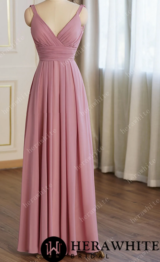 Load image into Gallery viewer, Dusty Pink Elegant Ruched Bodice Bridesmaid Dress
