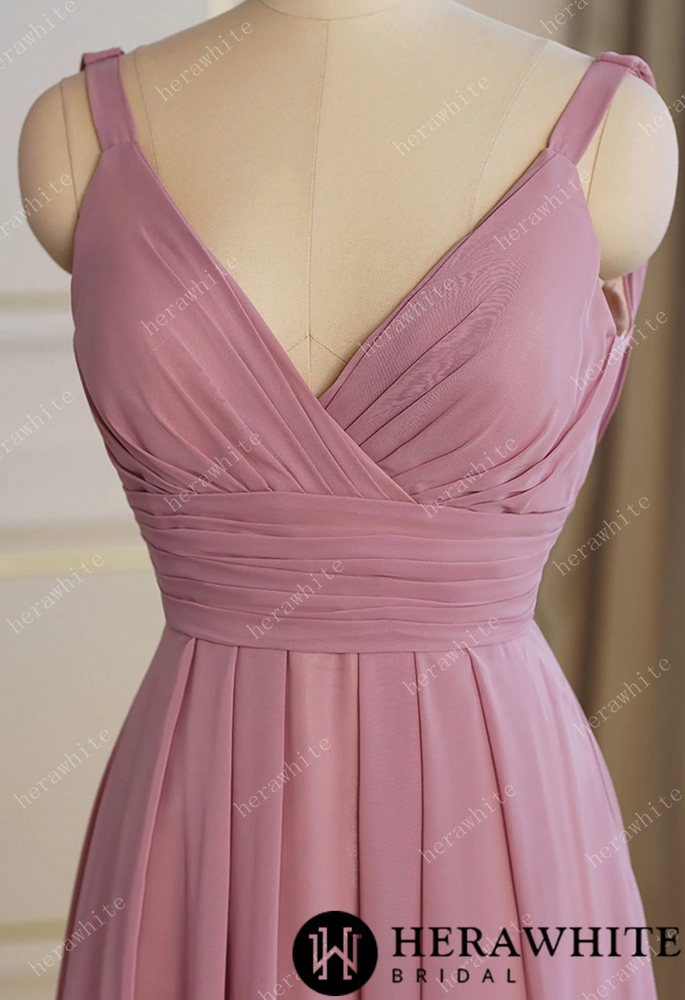 
                      
                        Dusty Pink Elegant Ruched Bodice Bridesmaid Dress
                      
                    