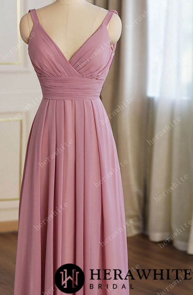 
                      
                        Dusty Pink Elegant Ruched Bodice Bridesmaid Dress
                      
                    