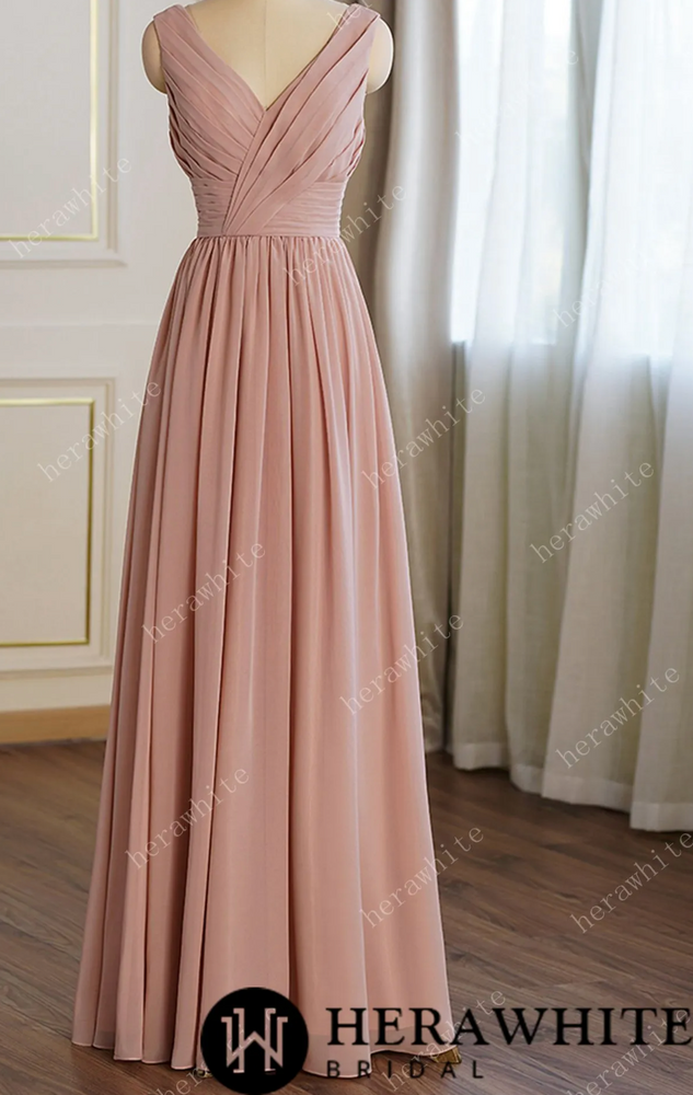 
                      
                        Coral Pleated V-neck Aline Bridesmaid Dress
                      
                    