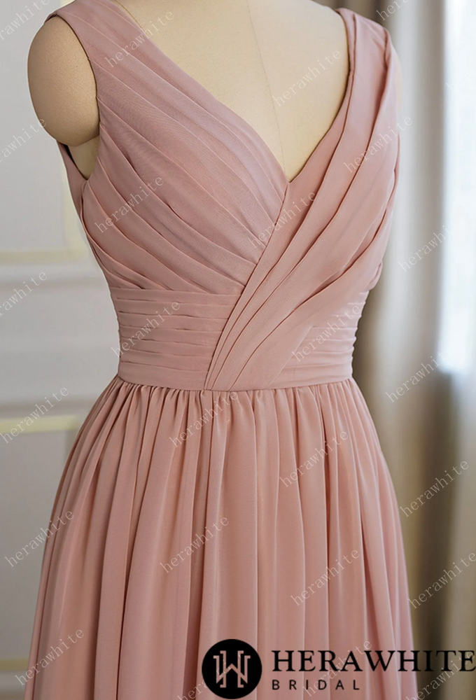 
                      
                        Coral Pleated V-neck Aline Bridesmaid Dress
                      
                    