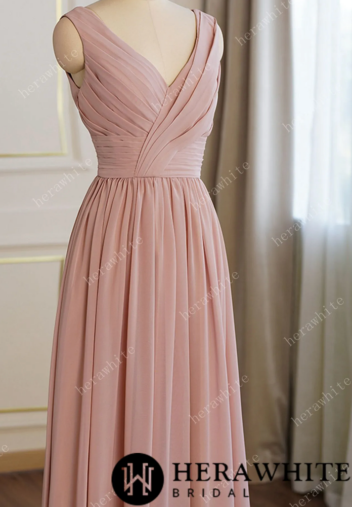 
                      
                        Coral Pleated V-neck Aline Bridesmaid Dress
                      
                    