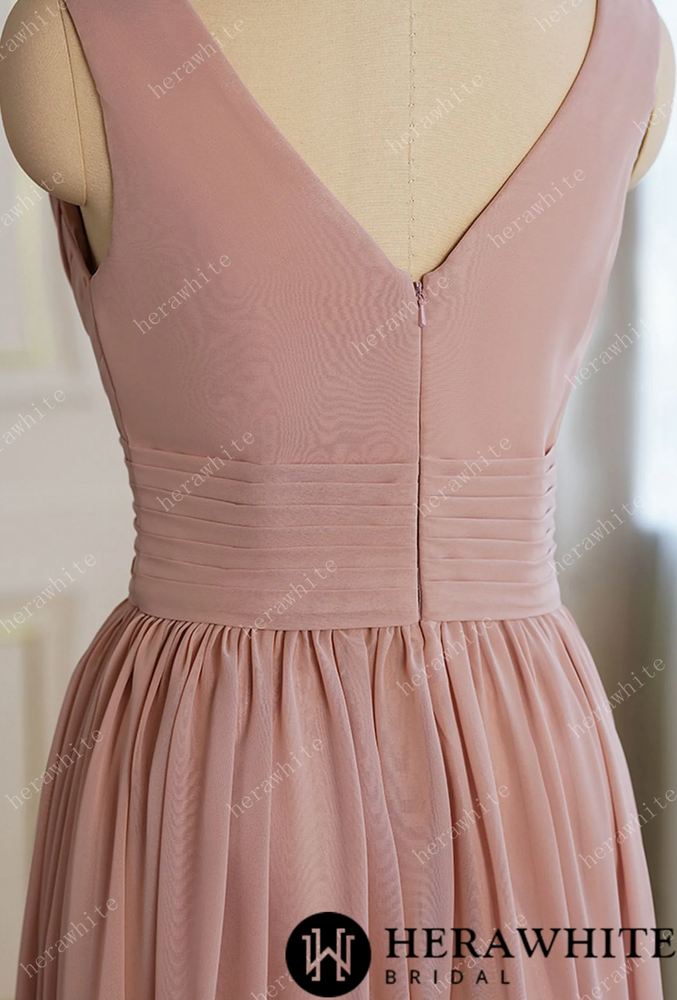 
                      
                        Coral Pleated V-neck Aline Bridesmaid Dress
                      
                    