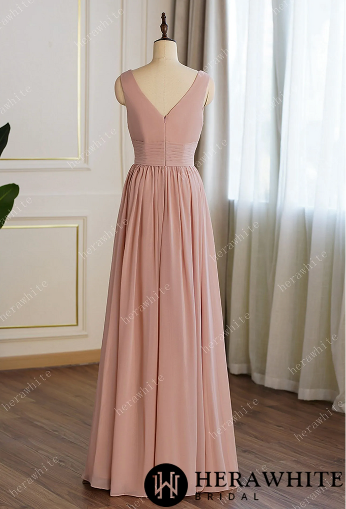 
                      
                        Coral Pleated V-neck Aline Bridesmaid Dress
                      
                    