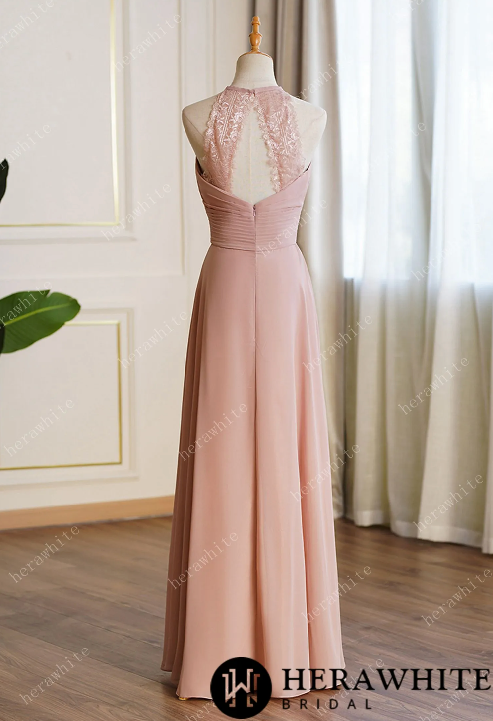 Load image into Gallery viewer, Long Eyelet A Line Ruched Chiffon Bridesmaid Dresses
