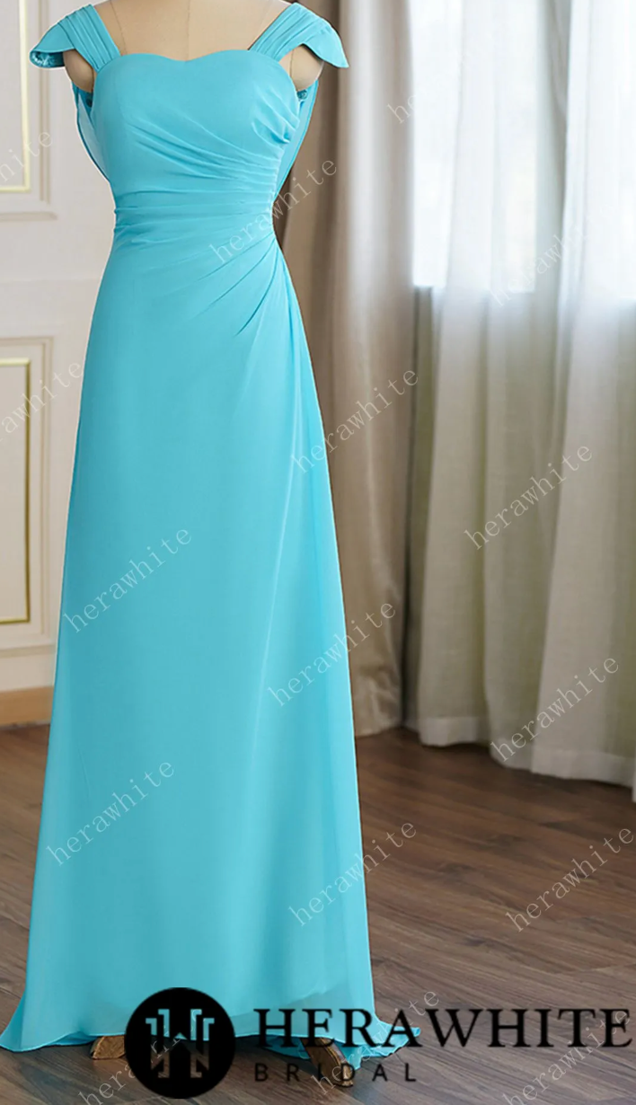 Pleated Cap Sleeves with Cowl Back Bridesmaid Dress