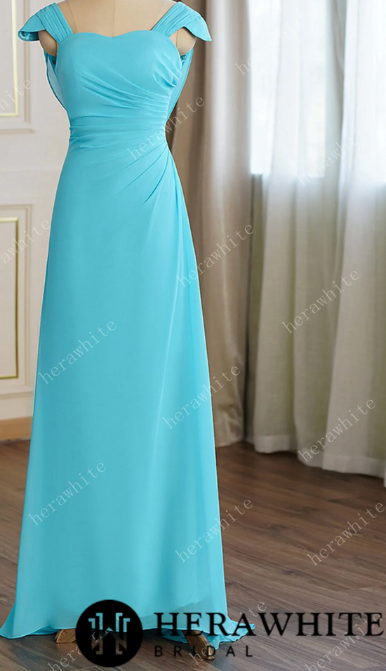 Load image into Gallery viewer, Pleated Cap Sleeves with Cowl Back Bridesmaid Dress
