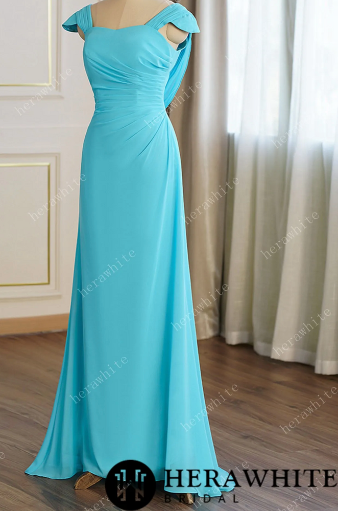 
                      
                        Pleated Cap Sleeves with Cowl Back Bridesmaid Dress
                      
                    