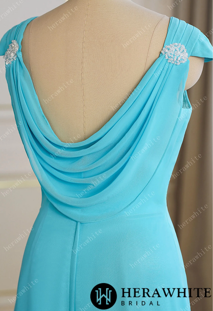 
                      
                        Pleated Cap Sleeves with Cowl Back Bridesmaid Dress
                      
                    